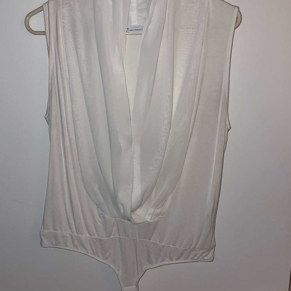 NY & CO White Draped Bodysuit